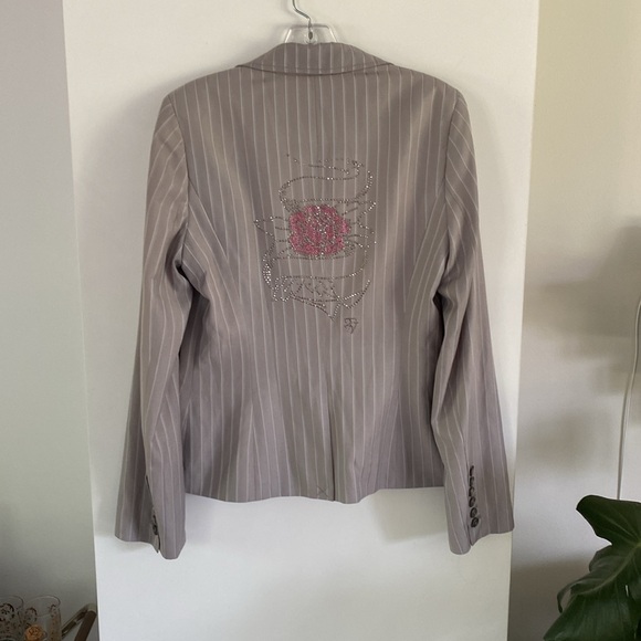 TRAVIS WALKER Grey gray pinstripe blazer jewel design 8 silk lining - Picture 1 of 7